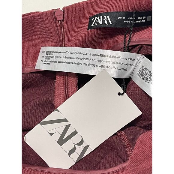 Zara Draped Corduroy Ruched Mini Skirt Dusty Burgundy Red Women’s Size Medium‎ - Picture 9 of 10